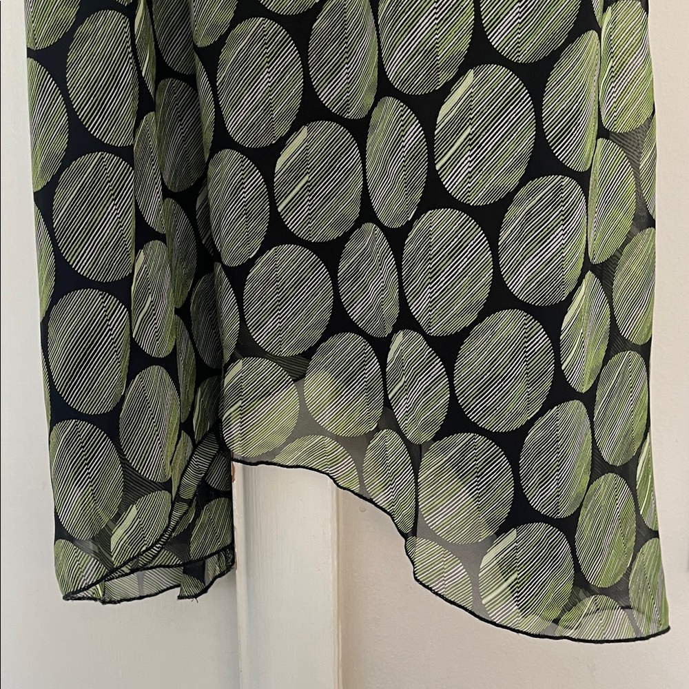 Handkerchief Hem Skirt Green/Black Modern Circle Pattern 12 - Picture 1 of 4